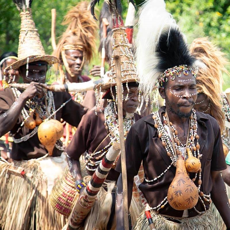 Tharaka community members gather at the Gaaru (meeting place) for a spiritual ceremony and dance. Photo: Rory Sheldon