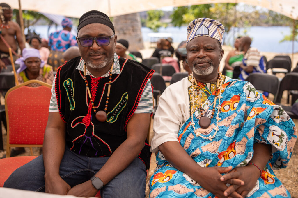 Earth Jurisprudence Practitioners Chief Atawé Akôyi A. Oussou Lio from Benin (right) and Christian Jitar Taku from Cameroon (left), by Simon de Swardt